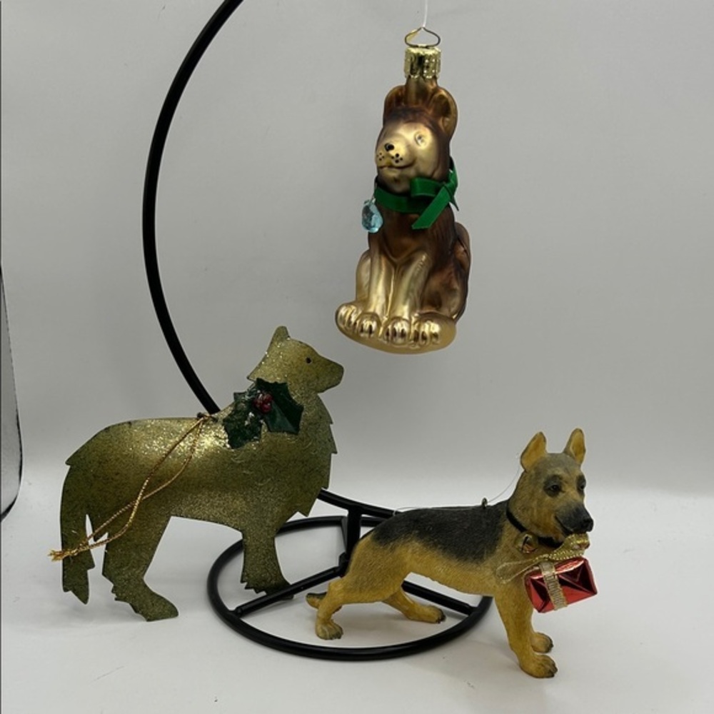 Festive German Shepherd Ornament Trio - Gold, Brown, Black